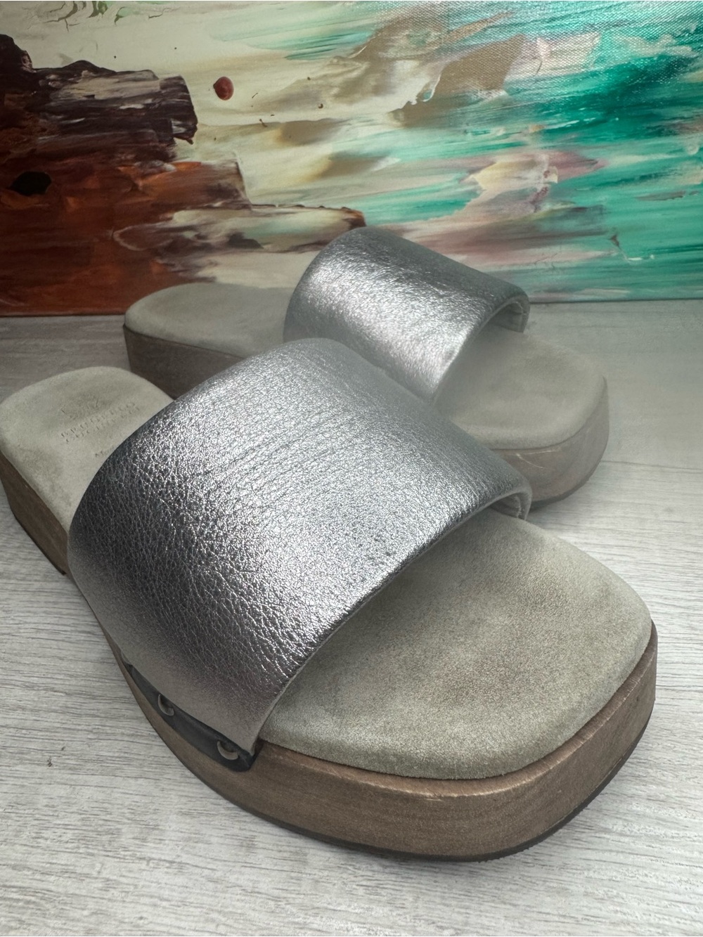 Brunello Cucinelli Metallic Leather Platform Slide Sandals EU 39